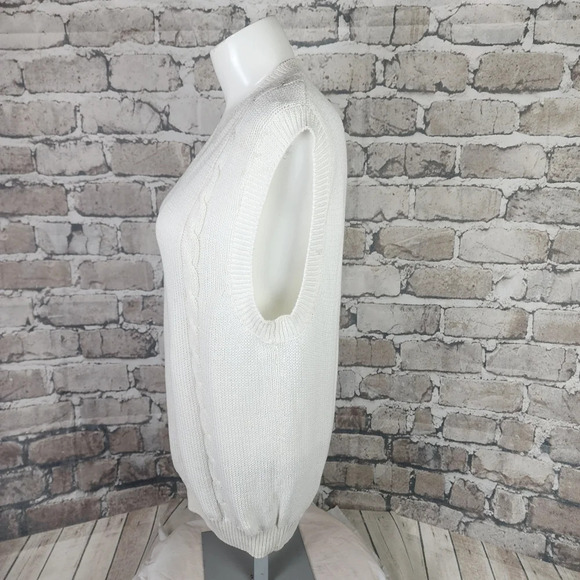 Vintage Abercrombie &  Fitch Cotton Cable Knit VNeck Sweater Vest Ivory L… - Picture 13 of 15
